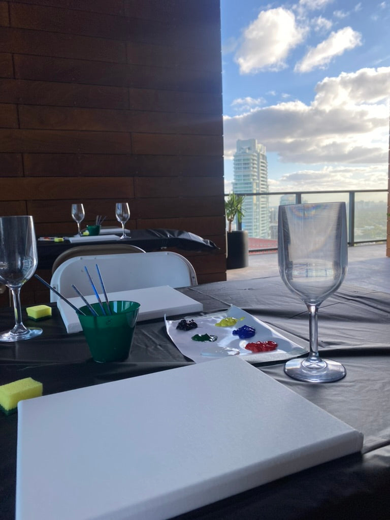 Sip and paint art class upscale miami Florida pop up art classes on location acrylic painting on canvas learn to paint