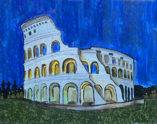 Colosseum Rome Italy at night painting acrylic on canvas by artist Ashley Mullen impressionist