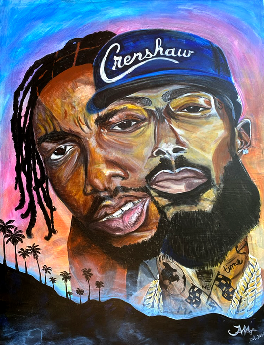 Kendrick lamar and Nipsey Hussle Dedication painting by Artist Ashley Mullen. Kendrick Lamar and Nipsey Hussle sharing a vision of their city