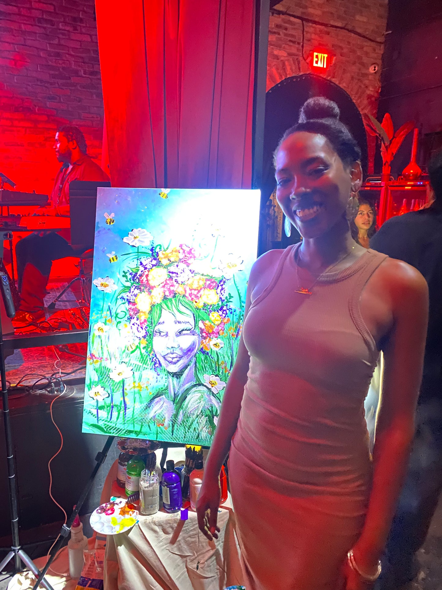 live painter Ashley Mullen artist painting live at savage labs wynwood. book a live painter for your next event.