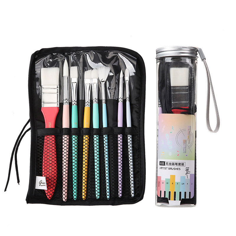 Nylon Paint Brushes | 8pcs Set w/ Cloth Bag
