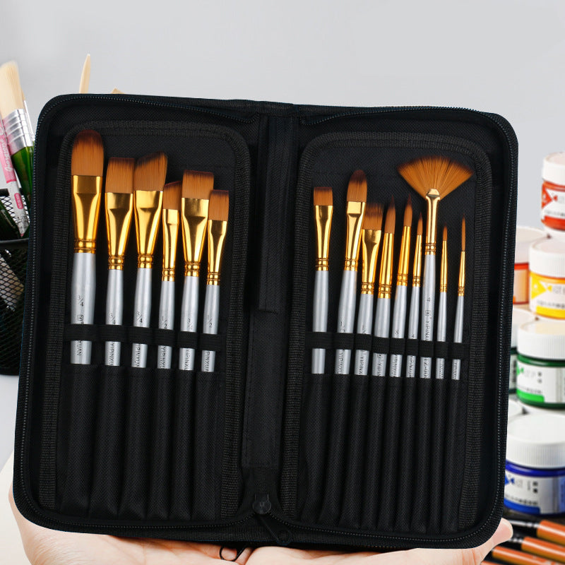 Acrylic Paint Brushes w/ Bag | 15pc Set