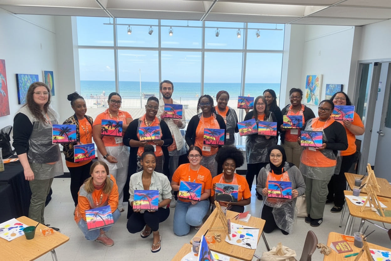 Group Art Workshops and classes for acrylic painting sip and paint art classes. Art Classes for teachers and professional development. Art Classes for kids. Art classes for adults. Meditative mindfulness painting sessions. Book Artists for Art workshops.