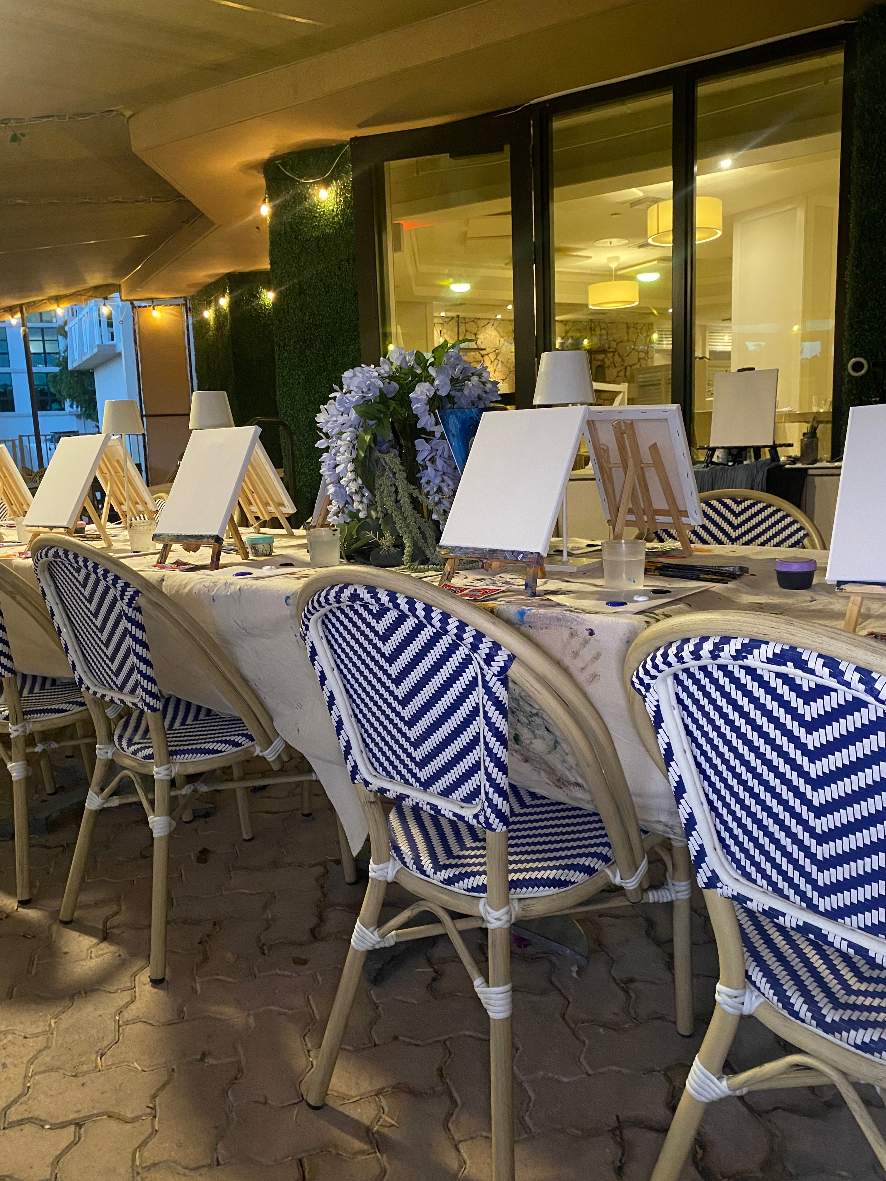 ASHMCC crafts Elevated table setting for sip and paint art workshop in Key Biscayne florida